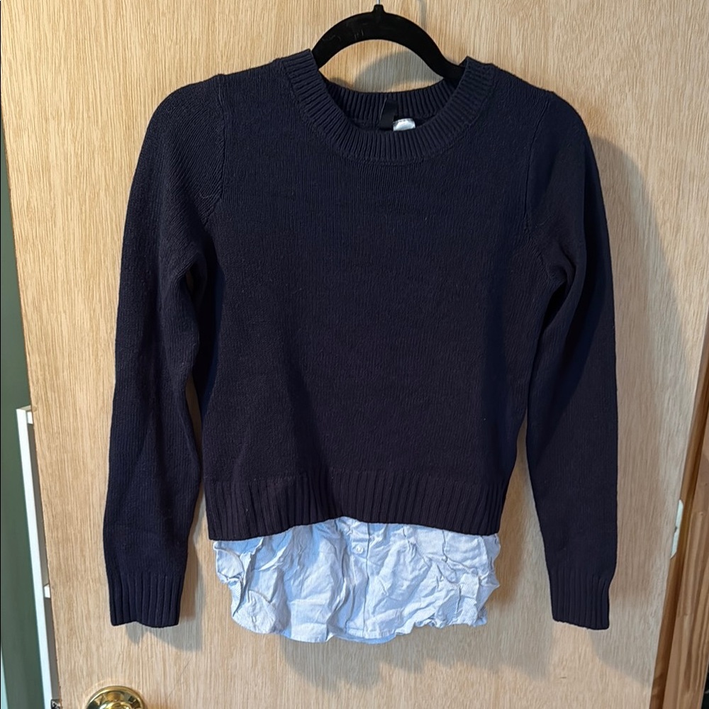 Blue Crew Neck Sweater with Layered Design